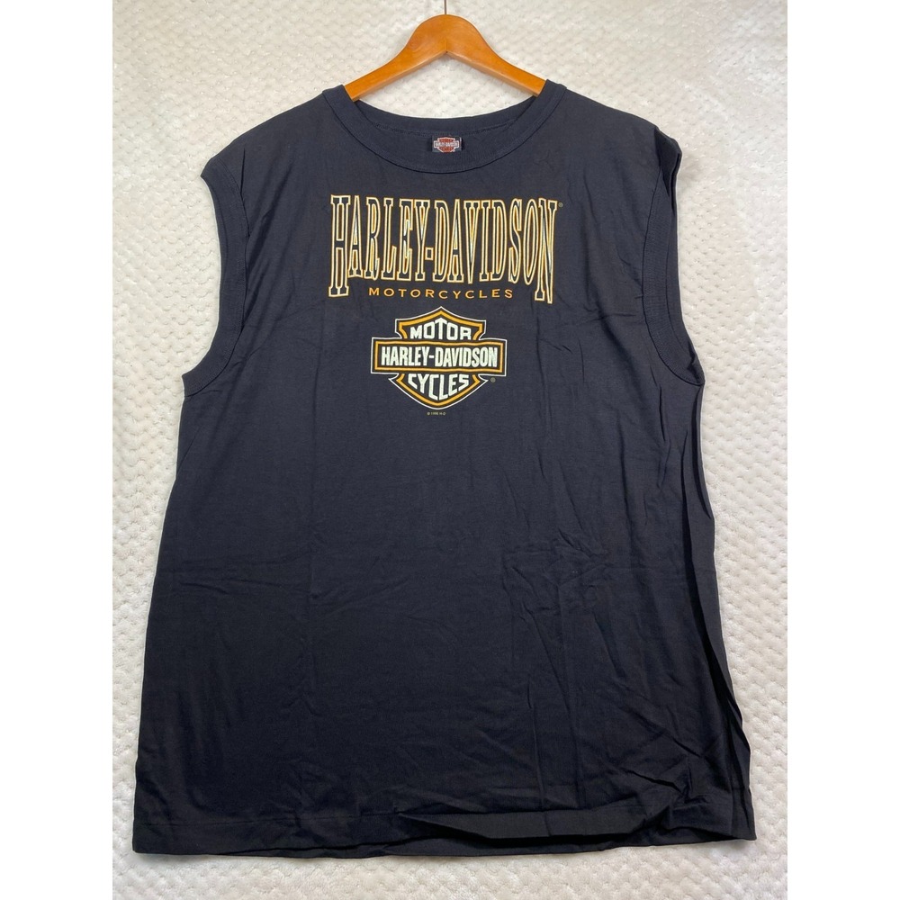 Vintage 1996 Harley Davidson Single Stitch Sleeveless Shirt Ft Myers Black XL